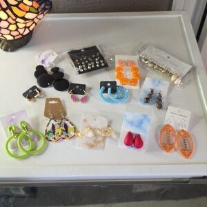 Mixed Fashion Earrings Lot - Bright Multi & Neon Colors 30 Pair. NWT